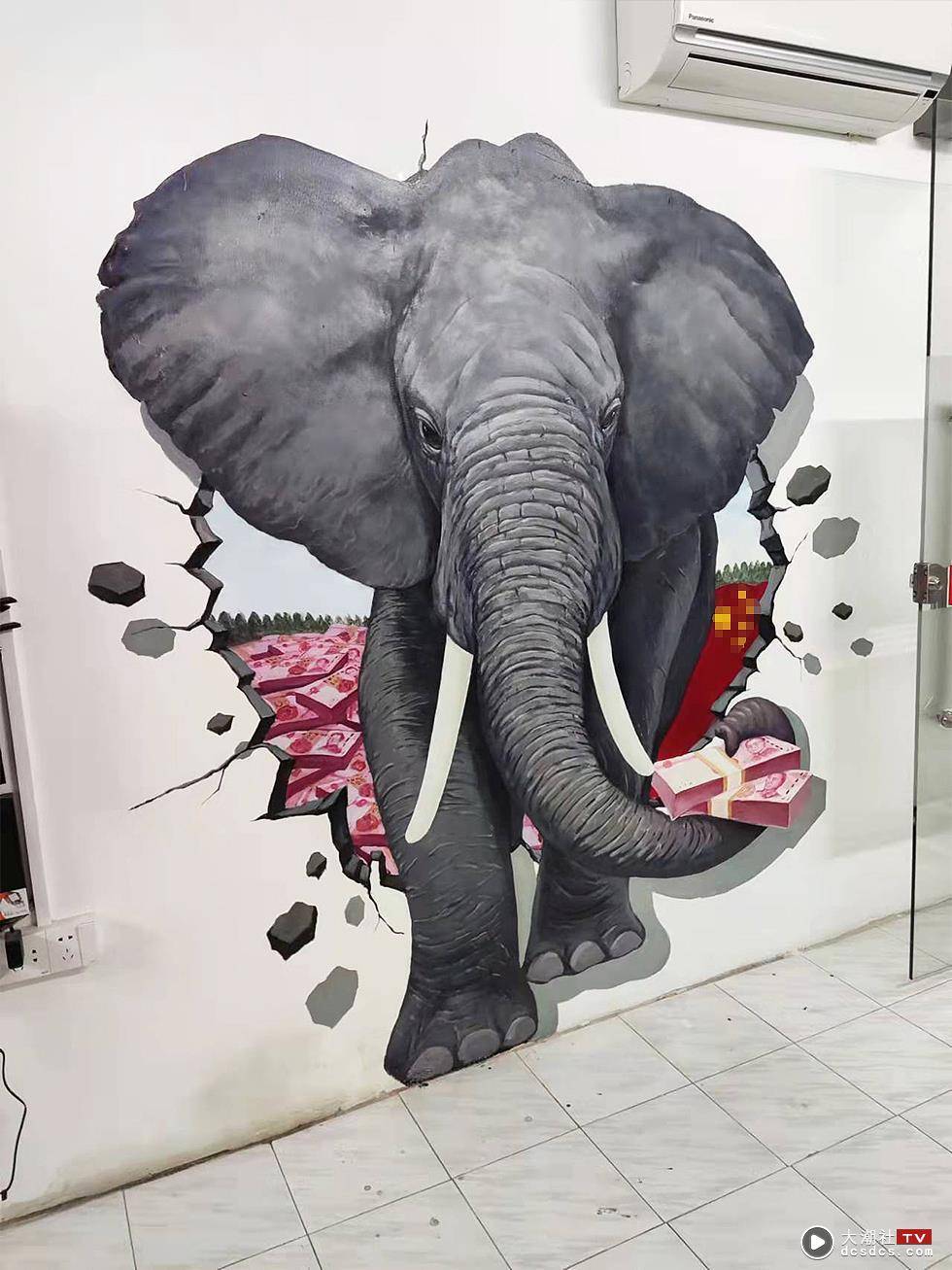 汕头3D大象墙绘，壁画，墙绘彩绘